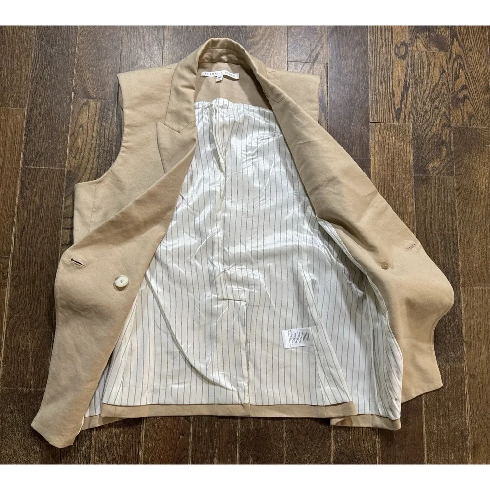 Veronica Beard Vest Double Breasted Size 12 Beige Linen - Picture 7 of 8